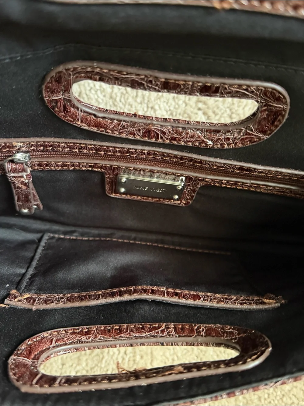 Nine West Croc-Embossed Dark Brown Wristlet Clutch